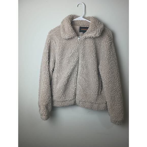 Ambiance Outerwear Women's Cream Fluffy Faux Fur Teddy Jacket Women Size Small - Picture 1 of 5